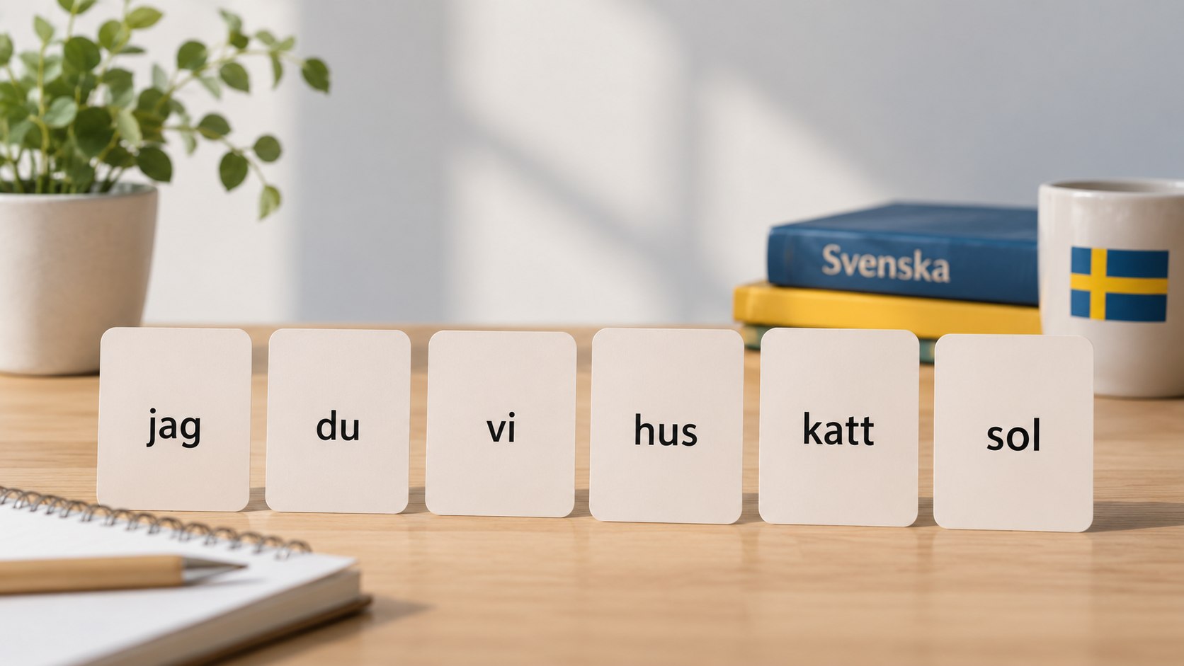 Sex grupper korta ord som bär vardagssvenskan — med inlärningstips, fällor och en vecka att lära sig dem på.